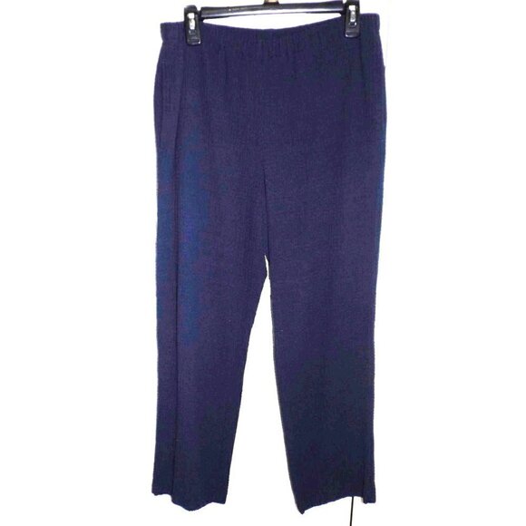 Orvis S navy blue elastic waist casual textured pants back zippered & side pocke - Picture 1 of 5